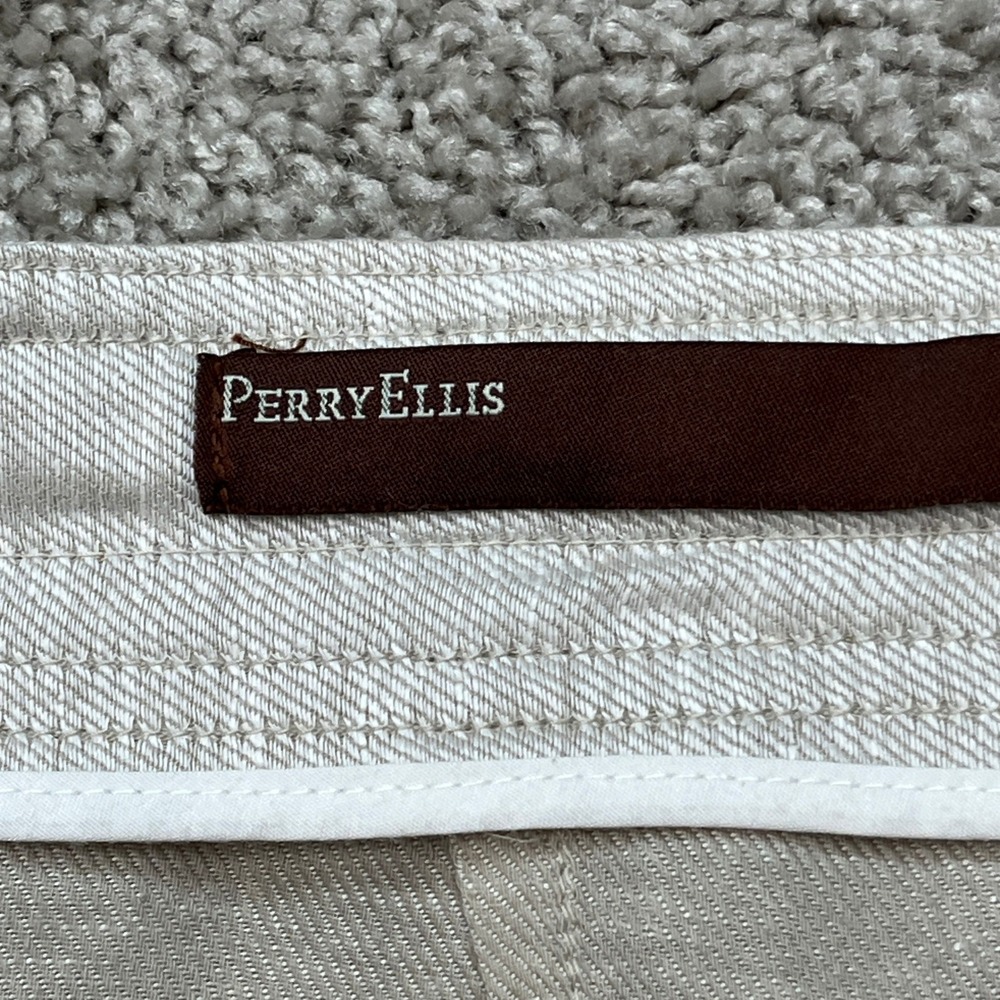 Perry Ellis Linen Blend Pants Mens 38x32 Beige Straight Leg Drawstring Twill EUC - Picture 14 of 16